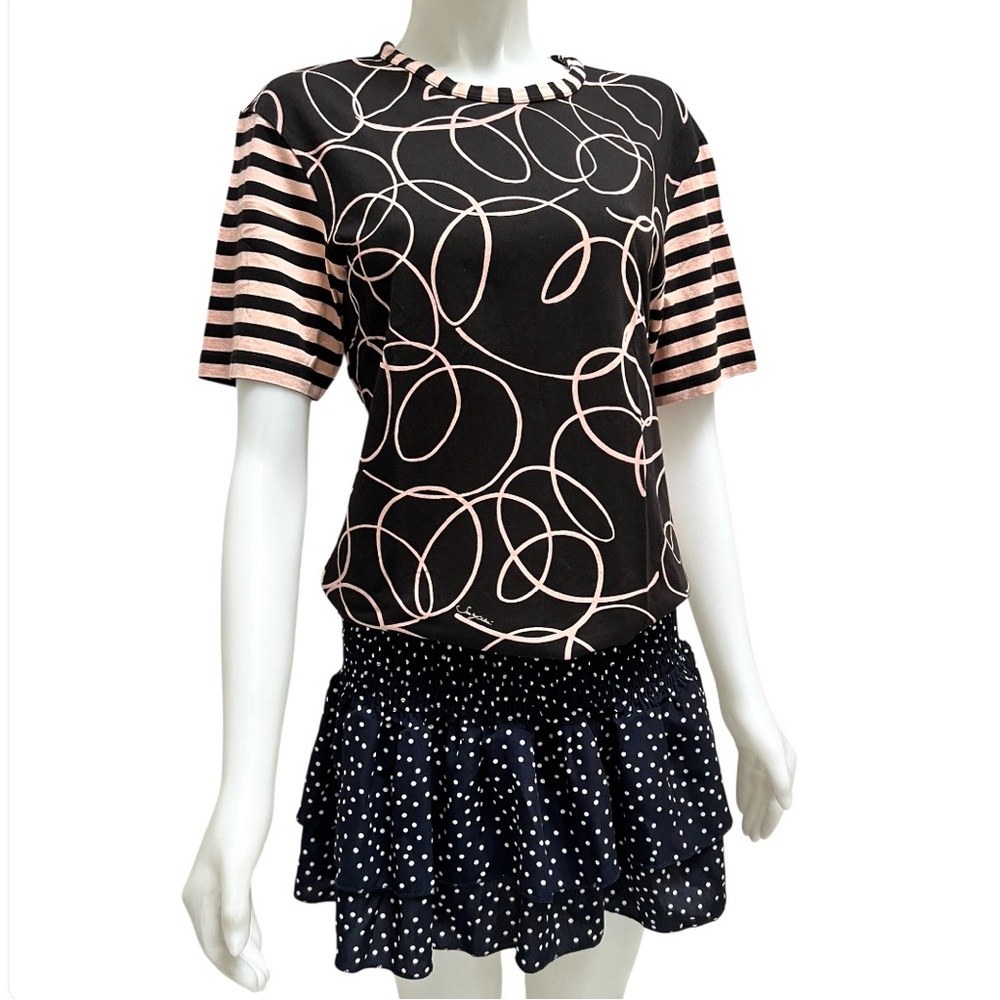 SEE BY CHLOE Black and White Graphic Boxy Tee Striped Nautical Artsy Coastal - Picture 4 of 16